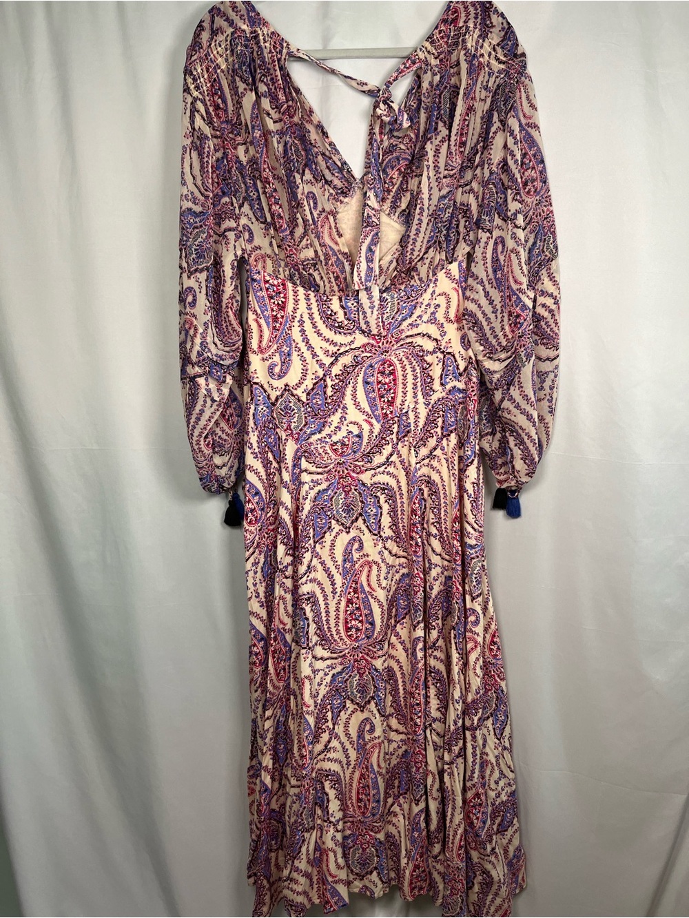 Free people mirage tiered flowy maxi dress paisley print boho tassel sz 4 - Picture 8 of 15